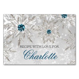 tarjeta de recetaria de ducha de novia con copos d