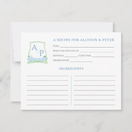 Tarjeta de recetaria Green Blue Monogram Bridal Sh
