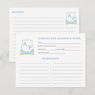 Tarjeta de recetaria Green Blue Monogram Bridal Sh