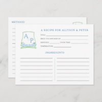 Tarjeta de recetaria Green Blue Monogram Bridal Sh