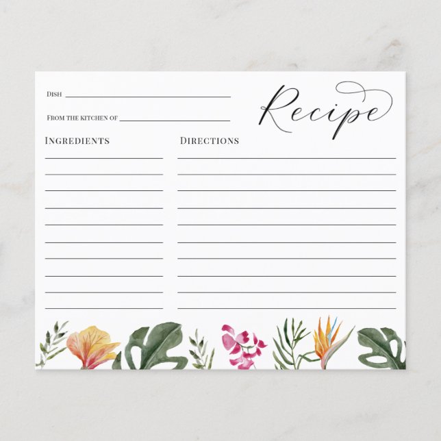 Tarjeta de recetaria Tropical Bridal Shower (Anverso)