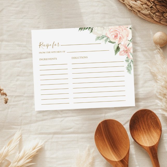 Tarjeta de recetario Boho Floral Rubor Pink Bridal (Subido por el creador)