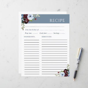 tarjeta de recetario burgundy azul elegante