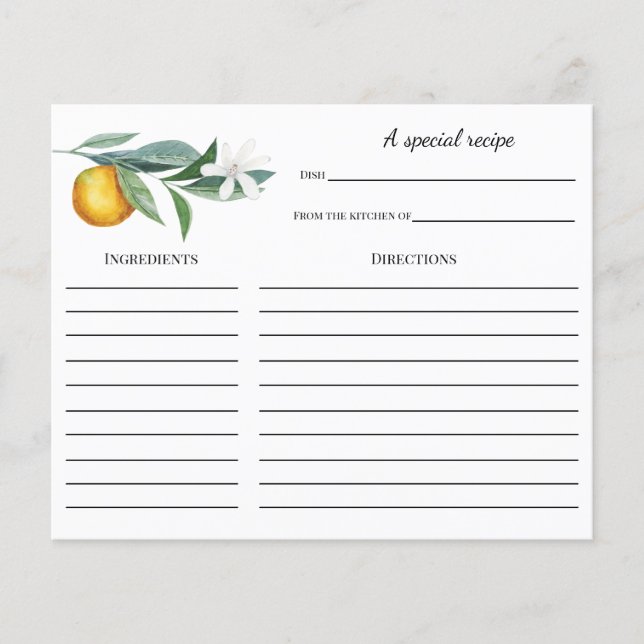 Tarjeta de recetario de ducha de naranja (Anverso)