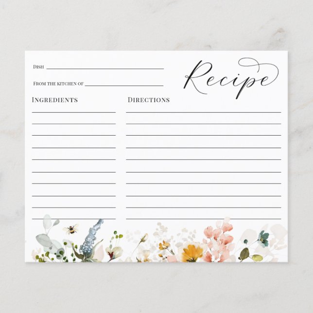 Tarjeta de recetario de ducha de novia floral de a (Anverso)