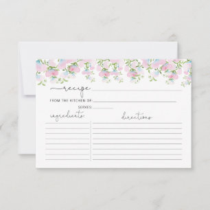 Tarjeta de recetario de ducha floral rosa acuarela