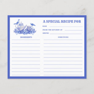 Tarjeta de recetario de juego de té floral azul y