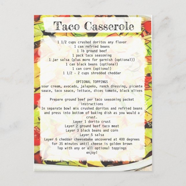 Tarjeta de recetario de tacaco (Anverso)