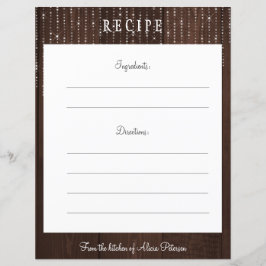 Tarjeta de recetario rustica elegante de luces de