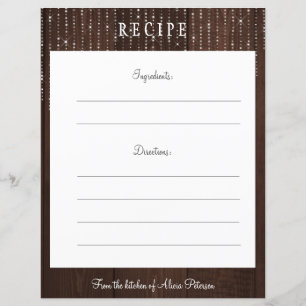 Tarjeta de recetario rustica elegante de luces de 