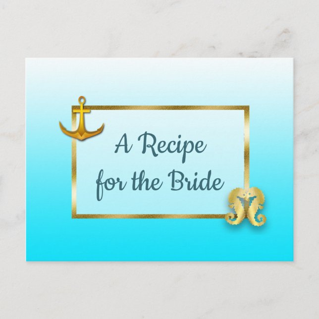 Tarjeta de recetas Aqua Blue & Gold Seahorse boda (Anverso)