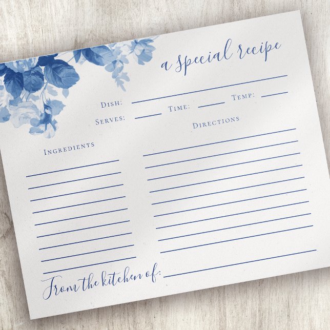 Tarjeta de recetas Blue Floral Bridal Shower (Subido por el creador)