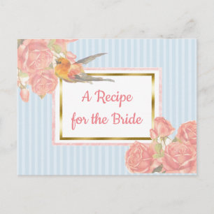 Tarjeta de recetas Blue PInk Vintage Bird Floral B
