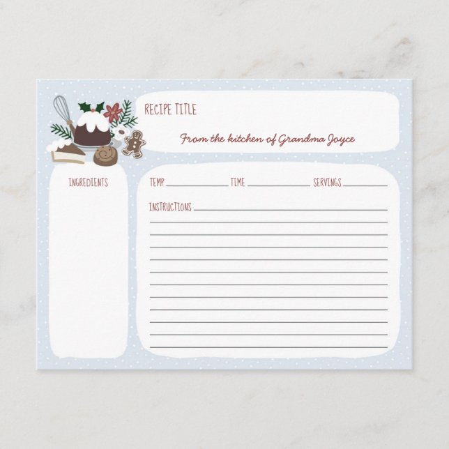 Tarjeta de recetas Blue + White Holiday Baking (Anverso)