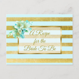 Tarjeta de recetas boda floral elegante azul y dor