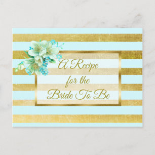 Tarjeta de recetas boda floral elegante azul y dor