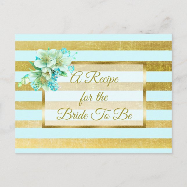 Tarjeta de recetas boda floral elegante azul y dor (Anverso)