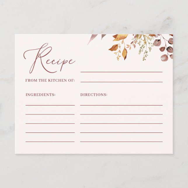 Tarjeta de recetas bohemias para la novia en otoño (Anverso)