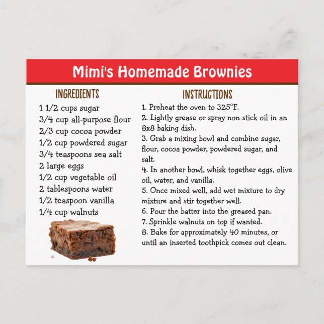 Tarjeta de recetas Brownies de Mimi (Anverso)