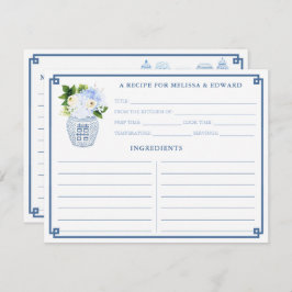 Tarjeta de recetas clásica china azul y blanco