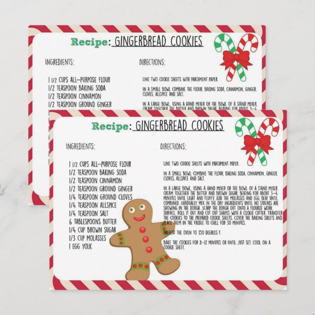 Tarjeta de recetas Cute Gingerbread Cookies (Anverso / Reverso)