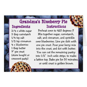Tarjeta de recetas de Blueberry Pie REcipe