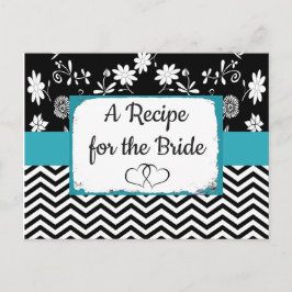 Tarjeta de recetas de Boda floral rayado negro y a