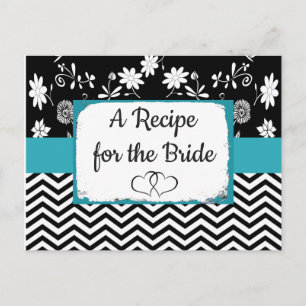 Tarjeta de recetas de Boda floral rayado negro y a