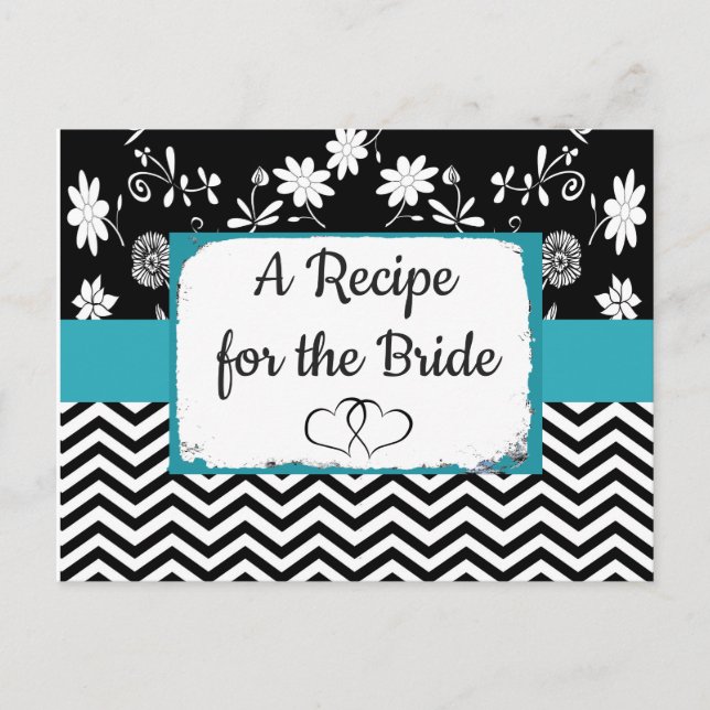 Tarjeta de recetas de Boda floral rayado negro y a (Anverso)