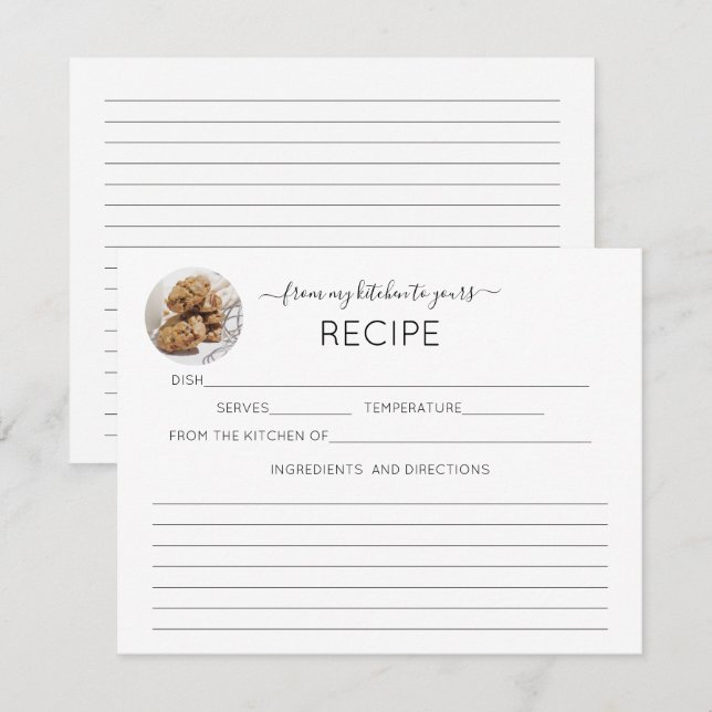 Tarjeta de recetas de caligrafía fotográfica (Anverso / Reverso)