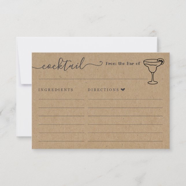 Tarjeta de recetas de cóctel para el bar - Kraft (Anverso)