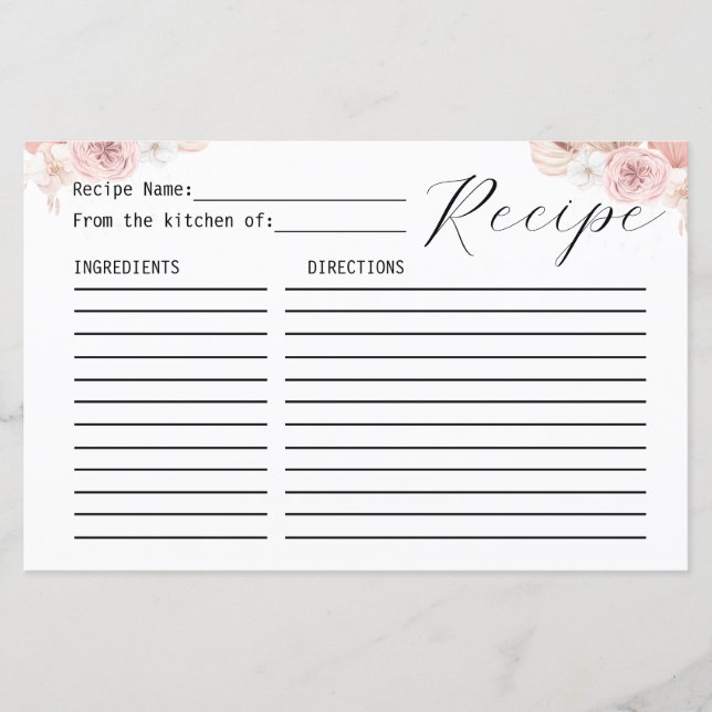 Tarjeta de recetas de Flores de Boho Gris y Blanco (Anverso)