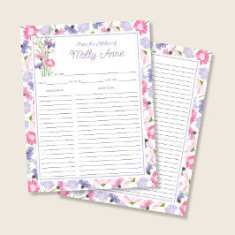 Tarjeta de Recetas de Flores Silvestres Moradas Ro