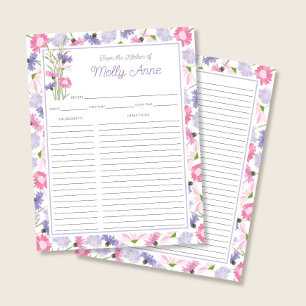 Tarjeta de Recetas de Flores Silvestres Moradas Ro
