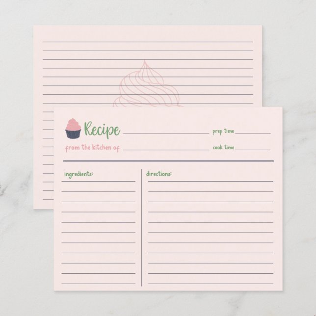 Tarjeta de recetas de la familia Dulce de Pastel (Anverso / Reverso)
