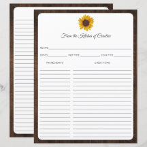 Tarjeta de Recetas de Madera Rústica de Girasoles