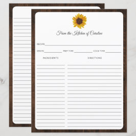 Tarjeta de Recetas de Madera Rústica de Girasoles 