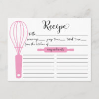 Tarjeta de recetas de novia Whisk rosa con letras 