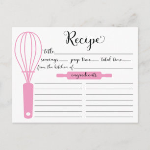 Tarjeta de recetas de novia Whisk rosa con letras