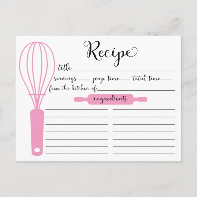 Tarjeta de recetas de novia Whisk rosa con letras  (Anverso)