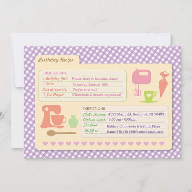 Tarjeta de recetas de panadería Invitación a la fi (Anverso)