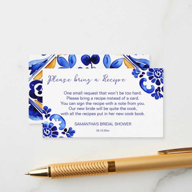 Tarjeta de recetas de temática italiana mediterrán (Anverso/Reverso In Situ)