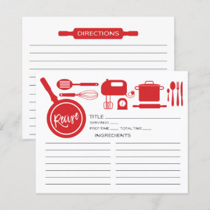 Tarjeta de recetas de utensilios de cocina roja mo
