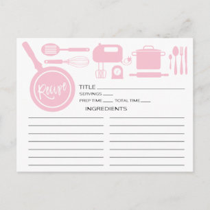 Tarjeta de recetas de utensilios de cocina rosada