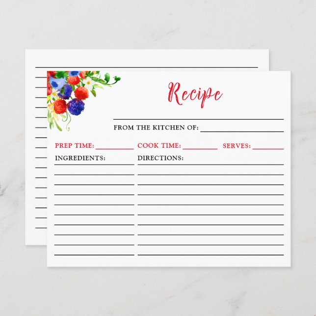 Tarjeta de recetas de verano mixta de Berries (Anverso / Reverso)