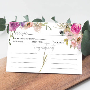Tarjeta de recetas Dusty Púrpura Púrpura Boda Flor