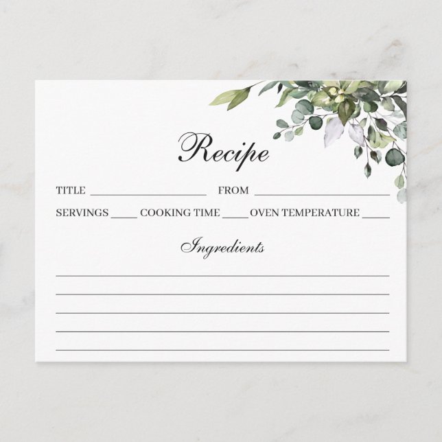 Tarjeta de recetas Eucalyptus Watercolor (Anverso)