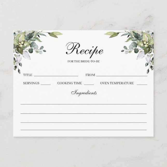 Tarjeta de recetas Eucalyptus Watercolor (Anverso)
