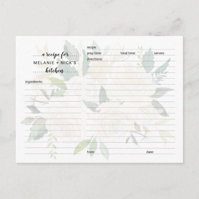 Tarjeta de recetas Floral Blanca Bridal Shower (Anverso)