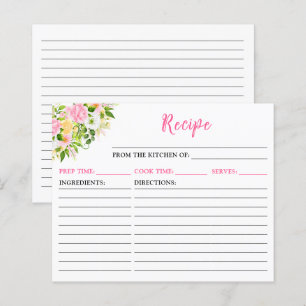 Tarjeta de recetas florales amarillo rosado de ver